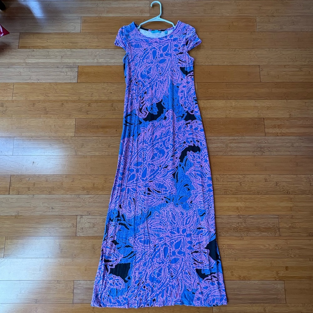 Tori Richard Vibrant Blue and Pink Maxi Dress